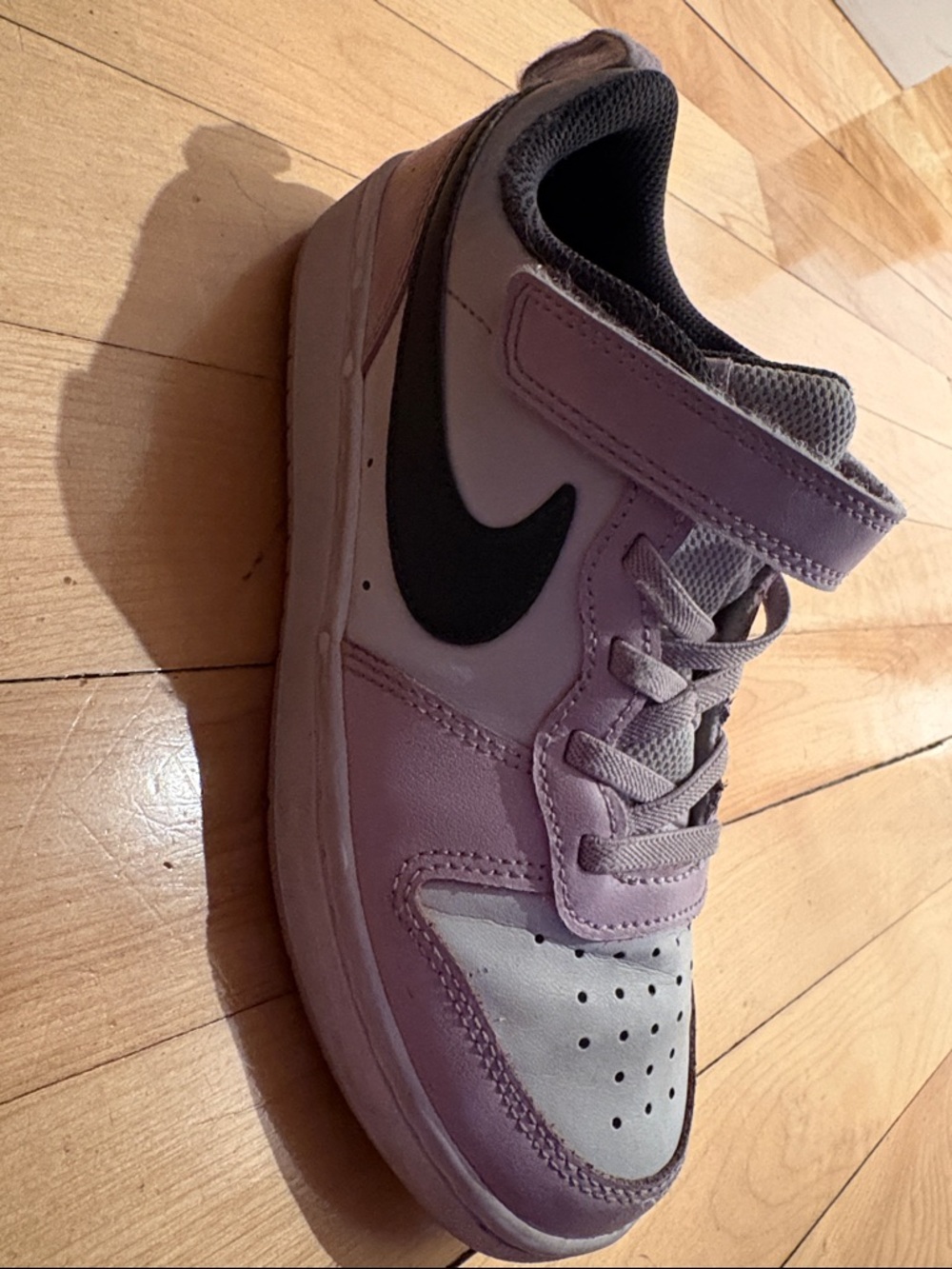 Nike Kids Purple and White Sneaker with Black Swoosh
